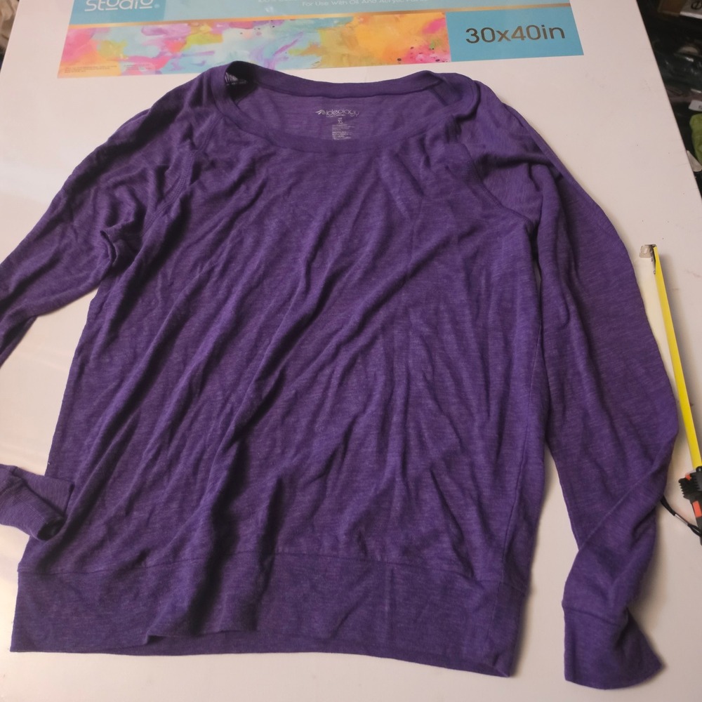 Ideology Womens Purple Heathered Long Sleeve Activewear Scoop Neck Top XS